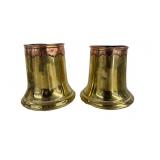 PR OF EARLY BRASS SPILL VASES WITH COPPER TRIM