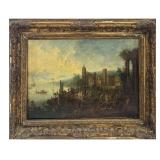 OIL / CANVAS MEDITERRANEAN SEAPORT W/ CLASSICAL
