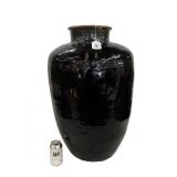 LARGE BROWN GLAZED POTTERY POT, 30' TALL X 20' W