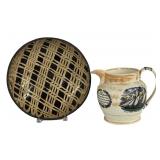 STAFFORDSHIRE SLIPWARE DISH & LUSTERWARE JUG