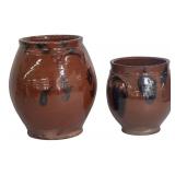 2 REDWARE JARS WITH MANGANESE DAUBS