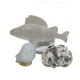 LALIQUE OPALESCENT FISH & OWL & STEUBEN GLASS