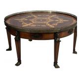 ROUND INLAID COFFEE TABLE W/ EGYPTIAN REVIVAL