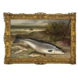 O/C, G. FORSTER, 1885,  'FISH ON THE RIVER BANK'