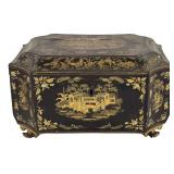 DOUBLE BIN CHINA TRADE TEA CADDY IN LACQUERED BOX