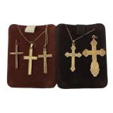 5- 14KT YELLOW GOLD CROSSES, 3 WITH CHAINS