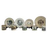 5 CHILDRENS CUPS & 4 PLATES, W/ MOTTOS & TRANSFER