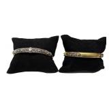 2 BANGLE BRACELETS, 1-18KT W/ ROSE CUT DIAMONDS &