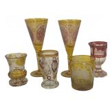 6 PIECES OF BOHEMIAN GLASS