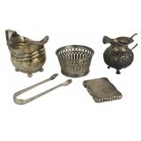 5 PCS. ENG. STERLING SILVER INC. 1796 SUGAR TONGS,