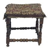 TURNED STOOL WITH OLD NEEDLEPOINT UPHOLSTERY