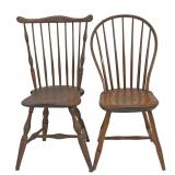 2 EARLY 19THC. AMERICAN WINDSOR CHAIRS, 1 FAN BACK