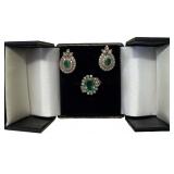 18KT GOLD EMERALD & DIAMOND RING & EARRINGS