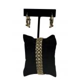 GOLD 7' LINK BRACELET & PR OF GOLD HOOP EARRINGS