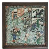 19THC. CHINESE FAMILLE VERTE TILE, COURT GATHERING