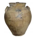 COVERED OVOID CROCK WITH PALM TREE DECORATION