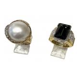 2 COCKTAIL RINGS 1- 18KT W/ GREEN TOURMALINE & DIA