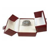 AQUA MARINE, & DIAMOND RING SET IN 18KT WHITE GOLD