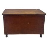 DIMINUTIVE BLANKET CHEST IN ORIGINAL RED PAINT