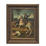 OIL/PANEL 18THC.OLD MASTER, ST GEORGE & THE DRAGON