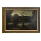 OIL / PANEL CONTINENTAL OLD MASTER RIVER LANDSCAPE