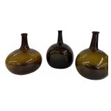3 BLOWN 18TH OR EARLY 19THC. BOTTLES, 2 ONION &