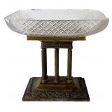 CRYSTAL & BRONZE SERVING DISH W/ COLUMNAR BASE