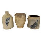 3 PCS STONEWARE: GOODWIN & WEBSTER OVOID, COBALT