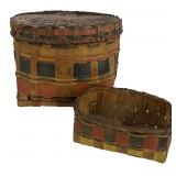 2 PAINTED POTATO STAMP DECORATED BASKETS