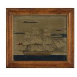 19THC. SAILORS ART WOOLWORK "BRITISH CLIPPER SHIP"