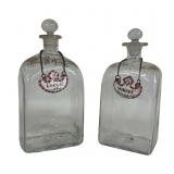 2- 18THC. HAND BLOWN BOTTLES WITH BATTERSEA ENAMEL