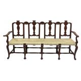 18THC. DUTCH FOUR CHAIR BACK RUSH SEAT BENCH