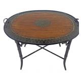 BRASS INLAID MAHOGANY TRAY TABLE W/ EBONIZED