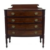 MAHOGANY SHERATON CHEST W/ REEDED COLUMNS & COOKIE