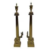PR OF COLUMNAR BRASS ANDIRONS W/ URN FINIALS