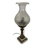ELECTRIFIED ASTRAL LAMP W/ ETCHED & CUT SHADE