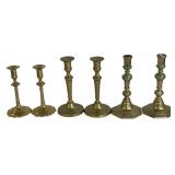 3 PR OF BRASS CANDLESTICKS INC. PETAL BASE, FRENCH