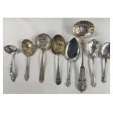 8 PCS FANCY SERVING SILVER INC. COIN SILV. LADLE,