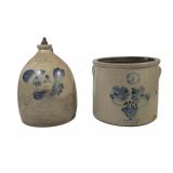 2 PCS. SALT GLAZED N.CLARK JR, ATHENS NY STONEWARE