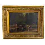 OIL / PANEL THOMAS B. CRAIG "COWS BY A STREAM"