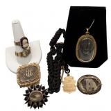7 PCS VICTORIAN JEWELRY, MOSTLY 10KT INC. HAIR,