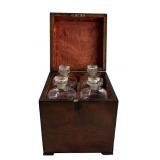 BOTTLE BOX WITH EARLY GLASS DECANTER BOTTLES