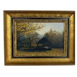 OIL/MASONITE JUDY BURDA,"GAZEBO" ADIRONDACK MUSEUM