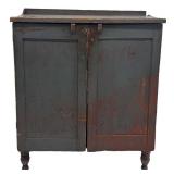 C. 1830 GRANARY CUPBOARD IN BLUE GREY OVER RED