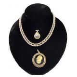 14K 16"-18" PRINCESS NECKLACE, 18KT CAMEO PENDANT