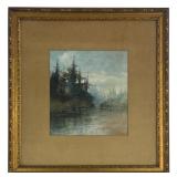WATERCOLOR "DEER LAKE" BY GEORGE FRANK DIXON
