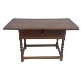 18THC. AMERICAN 1 DR. STRETCHER BASE TAVERN TABLE