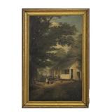 AMERICAN 19THC. O/C FARM YARD W/ CHICKENS