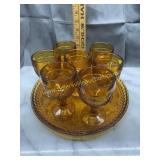 Tiara glass amber cordial set on tray