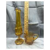 Amber swung vase and coin glass creamer